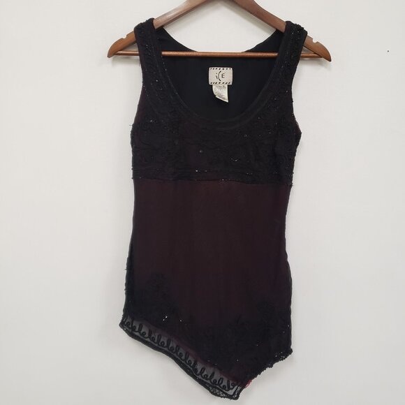 Vintage ICE Womens Asymmetric Beaded Babydoll Top Size 6 Fairy Y2K Whimsigoth - Picture 1 of 15